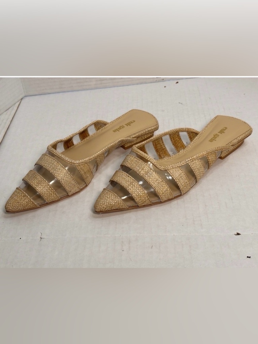 Cult Gaia Gold Braided Woven Pointed-Toe Mule Slides sz 36